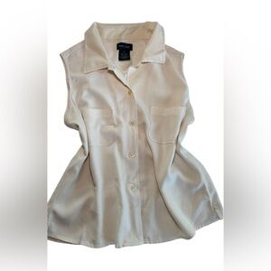 Hunt Club Women’s 100% Silk Blouse Cream Sleeveless Button Front Size 16